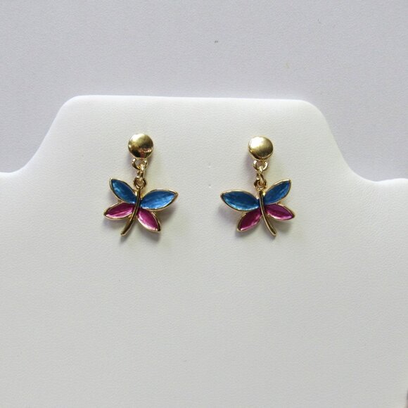 Gold Plated Multicolor Butterfly Dragonfly Necklace Earrings Jewelry Set - Picture 2 of 4